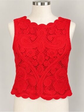 Cache NWT Red Crochet Lace Sleeveless Top Y2K Size S